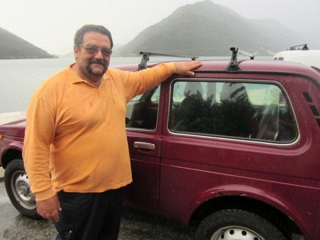 Accommodation host, Cico, and his Lada Niva in Perast