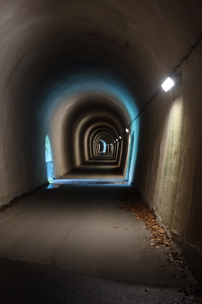 Through the tunnel. 