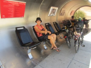 Seating arrangements in the amazing bus shelter. 